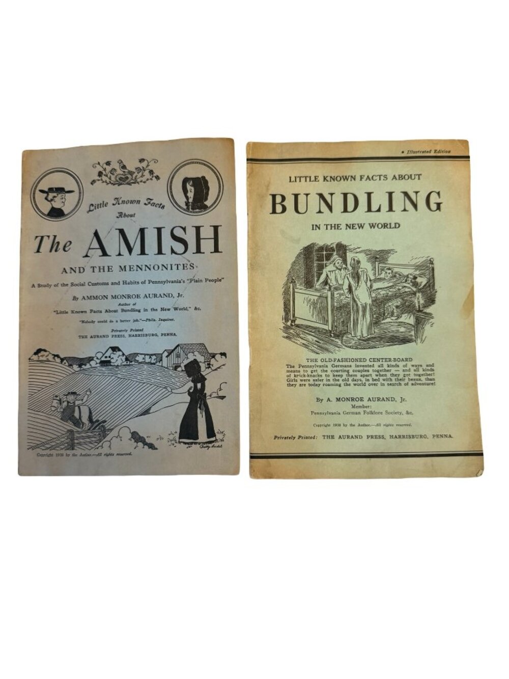 1938 Amish Mennonite & Bundling Pamphlet Lot Ammon Monroe Aurand Pennsylvania Du